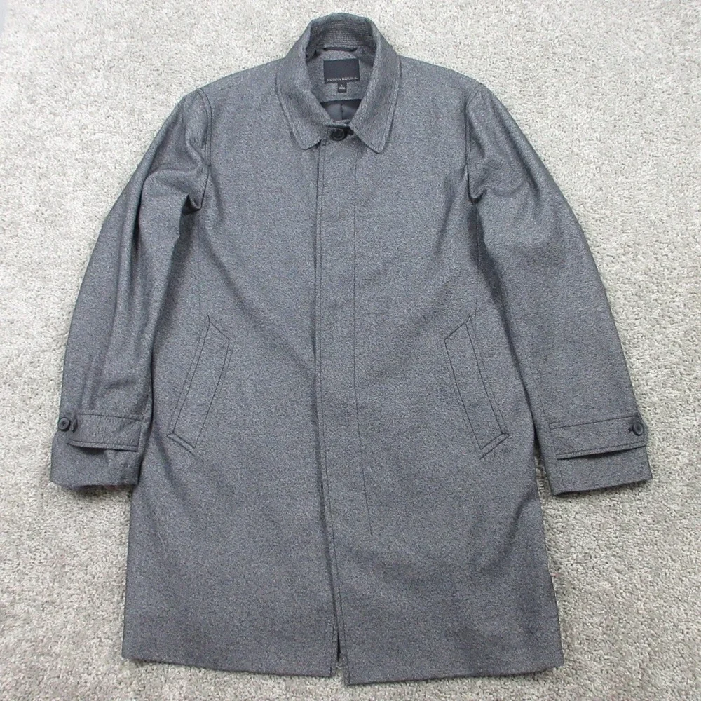 Banana Republic Jacket‎ Mens Large Gray Button Up Collared Overcoat Pockets Long